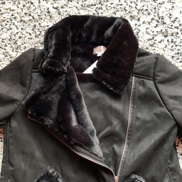 Beach Riot Jacket Black Faux Fur Lined Diagonal Zip BR1468 Women's Size Large - Picture 4 of 14